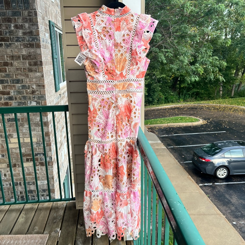 🆕 Dalia MacPhee Eyelet Embroidered Midi Dress Floral Ruffle Wedding Size Small - Picture 5 of 17